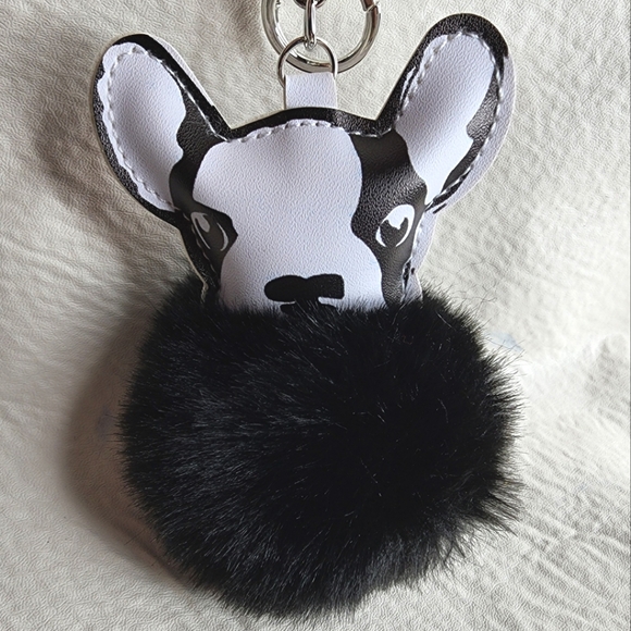 Boston Terrier / French Bulldog Dog Keychains Pom Pom Black White Set of 2 NWOT - Picture 9 of 15